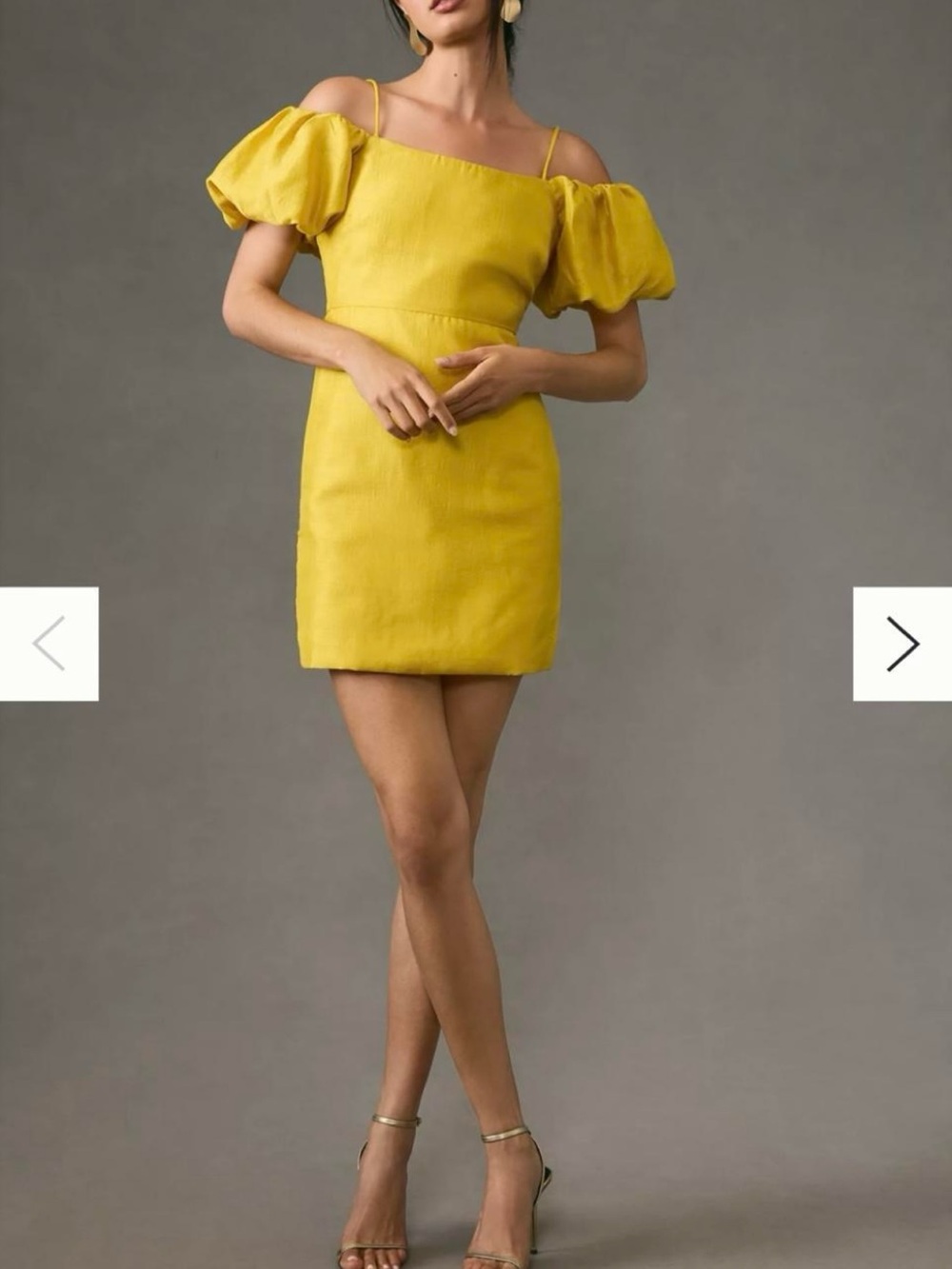 Anthropologie Let Me Be Slim
Off-The-Shoulder Puff-Sleeve Dress Mustard Yellow